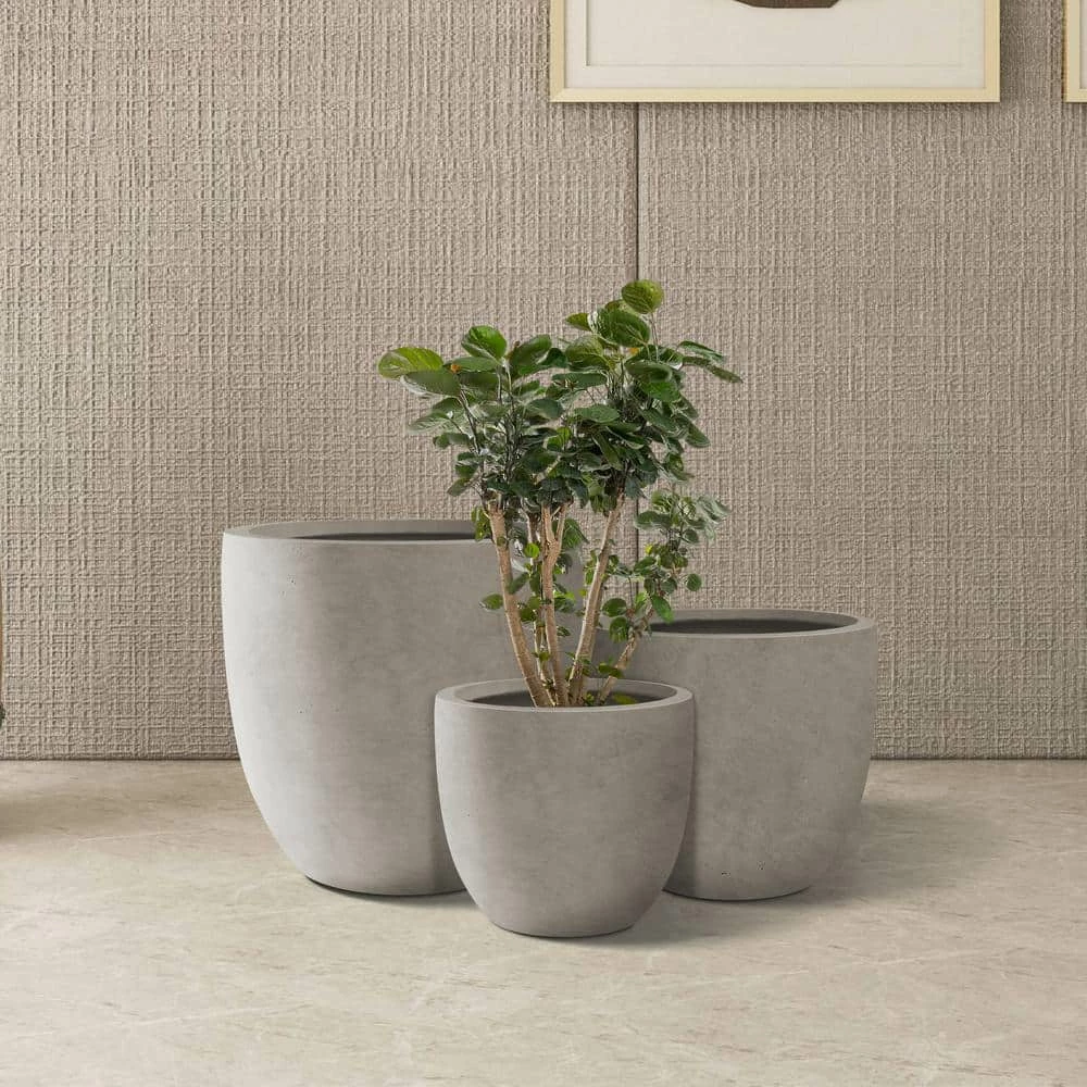 KANTE 20", 16.5" & 13.3"W Round Weathered Finish Concrete Planters Set of 3, Outdoor Indoor w/Drainage Hole & Rubber Plug 7 KANTE 20", 16.5" & 13.3"W Round Weathered Finish Concrete Planters Set of 3, Outdoor Indoor w/Drainage Hole & Rubber Plug - Image 5