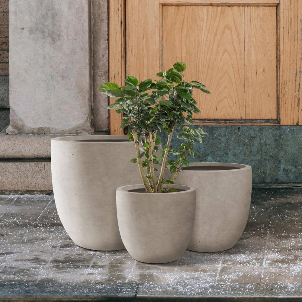KANTE 20", 16.5" & 13.3"W Round Weathered Finish Concrete Planters Set of 3, Outdoor Indoor w/Drainage Hole & Rubber Plug 5 KANTE 20", 16.5" & 13.3"W Round Weathered Finish Concrete Planters Set of 3, Outdoor Indoor w/Drainage Hole & Rubber Plug - Image 3
