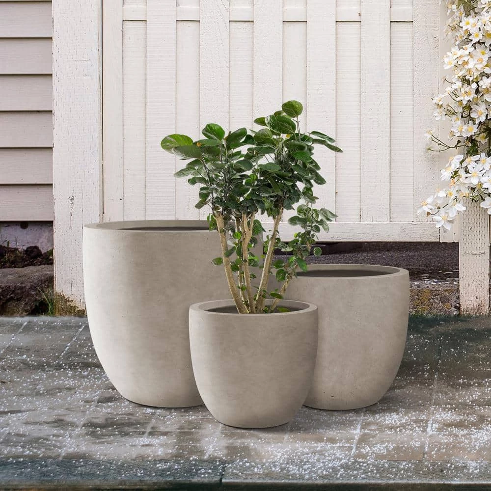 KANTE 20", 16.5" & 13.3"W Round Weathered Finish Concrete Planters Set of 3, Outdoor Indoor w/Drainage Hole & Rubber Plug 4 KANTE 20", 16.5" & 13.3"W Round Weathered Finish Concrete Planters Set of 3, Outdoor Indoor w/Drainage Hole & Rubber Plug - Image 2