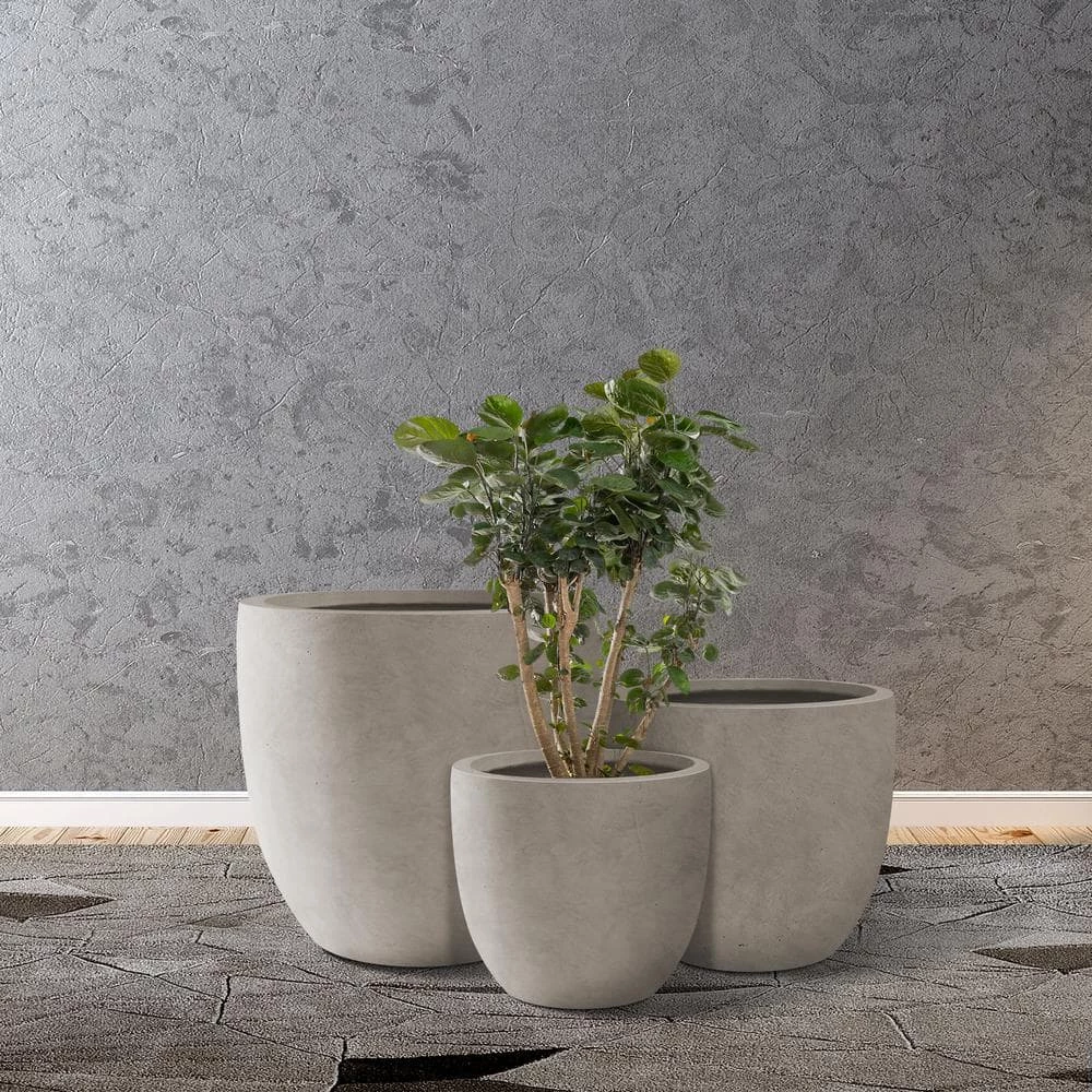 KANTE 20", 16.5" & 13.3"W Round Weathered Finish Concrete Planters Set of 3, Outdoor Indoor w/Drainage Hole & Rubber Plug 10 KANTE 20", 16.5" & 13.3"W Round Weathered Finish Concrete Planters Set of 3, Outdoor Indoor w/Drainage Hole & Rubber Plug - Image 8