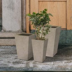 KANTE 24.4", 18" &15.7"H Weathered Finish Concrete Tall Planter Set of 3, Large Outdoor Indoor w/ Drainage Hole & Rubber Plug -KANTE Sales weathered concrete kante plant pots rf2015017cde c80021 2 1f 1000