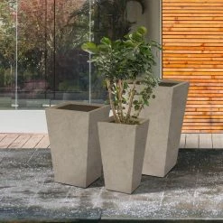 KANTE 24.4", 18" &15.7"H Weathered Finish Concrete Tall Planter Set of 3, Large Outdoor Indoor w/ Drainage Hole & Rubber Plug -KANTE Sales weathered concrete kante plant pots rf2015017cde c80021 2 44 1000