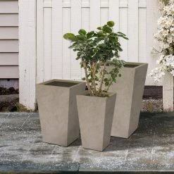 KANTE 24.4", 18" &15.7"H Weathered Finish Concrete Tall Planter Set of 3, Large Outdoor Indoor w/ Drainage Hole & Rubber Plug -KANTE Sales weathered concrete kante plant pots rf2015017cde c80021 2 fa 1000