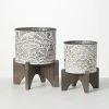 SULLIVANS White and Gray Flourish Metal Planter (Set of 2) 2 SULLIVANS White and Gray Flourish Metal Planter (Set of 2) -KANTE Sales white and gray patterned sullivans plant pots met1821 64 1000