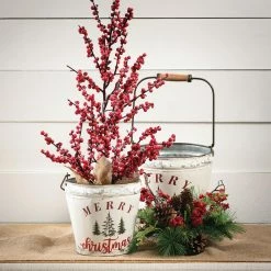 SULLIVANS White Merry Christmas Metal Bucket (Set of 2) -KANTE Sales white sullivans plant pots met1756 4f 1000