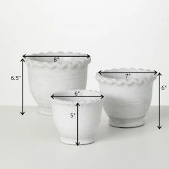 SULLIVANS Whitewashed Scalloped Edge Cement Pot - Set of 3 9 SULLIVANS Whitewashed Scalloped Edge Cement Pot - Set of 3 -KANTE Sales whitewashed sullivans plant pots cmt1211 1f 1000