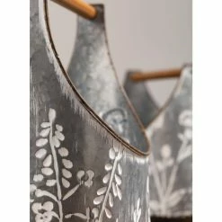 SULLIVANS Whitewashed Metal Flower Trug With Handles (Set of 2) -KANTE Sales whitewashed sullivans plant pots met1699 1f 1000