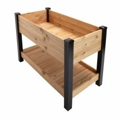 Vigoro 2 ft. x 4 ft. Elevated Cedar Garden Bed with Shelf (Vinyl Legs) -KANTE Sales wood vigoro raised planter boxes 445190 1f 1000