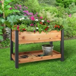 Vigoro 2 ft. x 4 ft. Elevated Cedar Garden Bed with Shelf (Vinyl Legs) -KANTE Sales wood vigoro raised planter boxes 445190 c3 1000